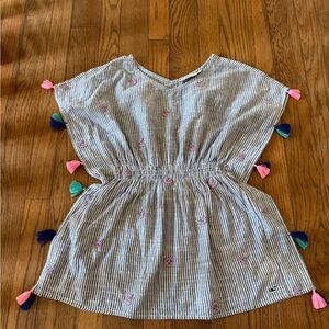 Vineyard Vines Striped Swim Cover-Up w/ Colorful Tassels, Big Girls Size Medium